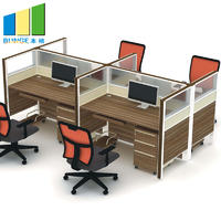 Frosted Glass and Metal Board Desk Open Office Workstation for 4 person