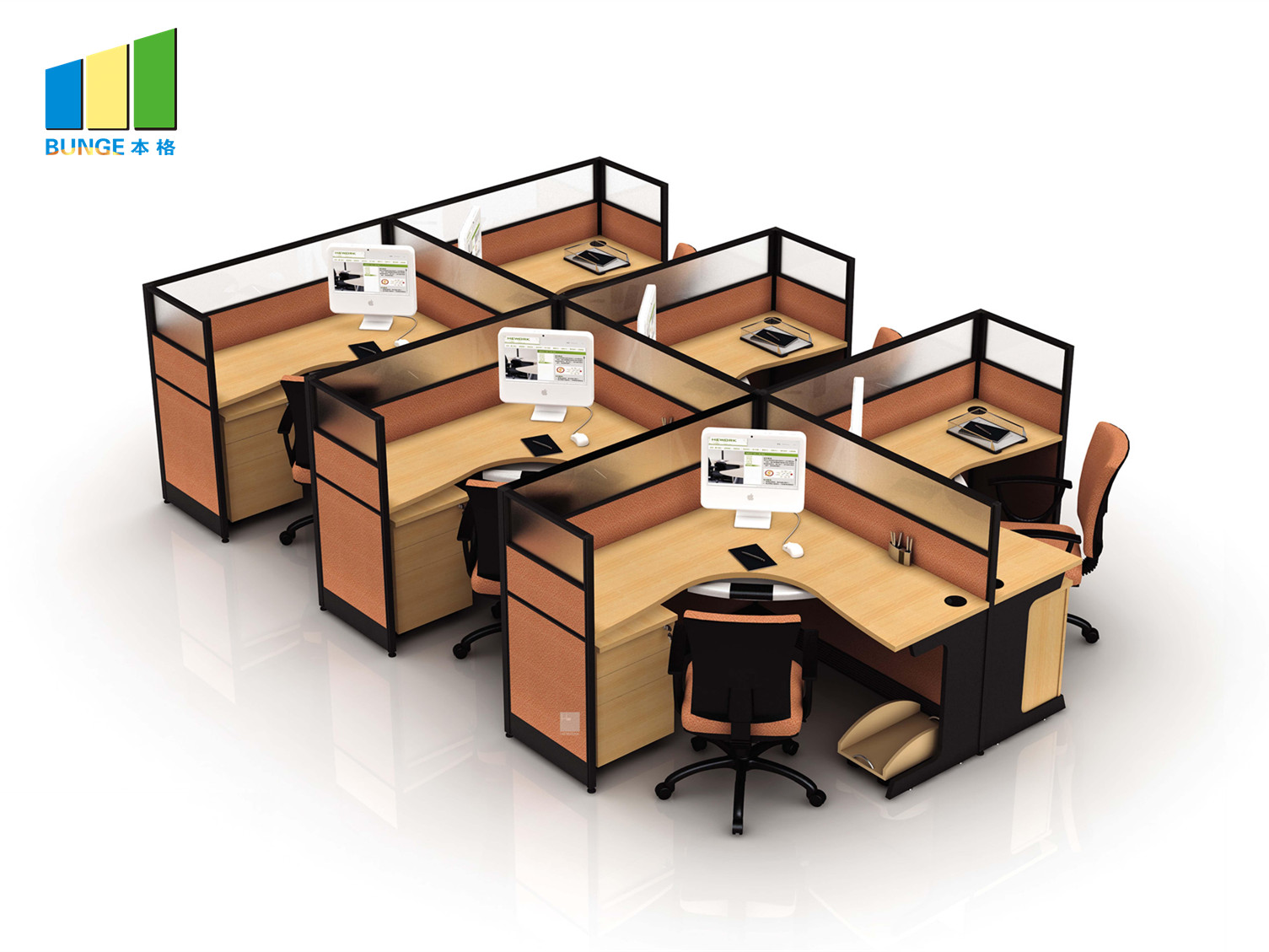 Bunge-Movable Partition Custom Design Melamine Desktop 6 Seater Office Workstation-5