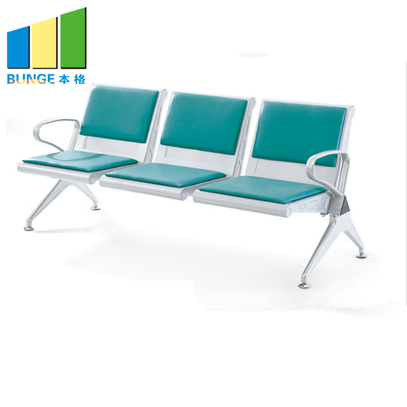 Modern Office Chair Stainless Steel Leg Pu Leather Office Public 3 seater Waiting Chair for Hospital
