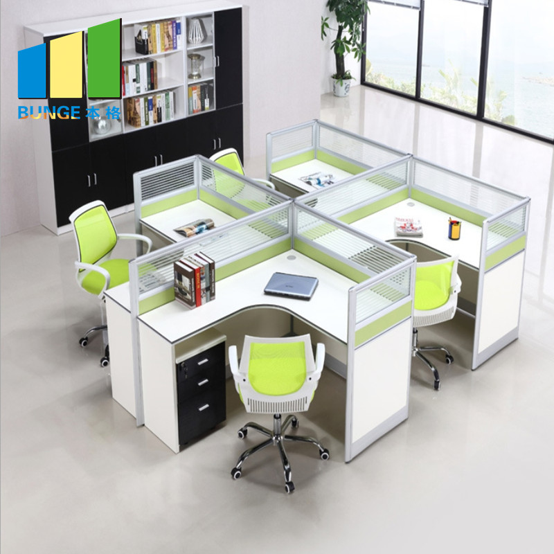 Modern Office Table Tops Office Wood Furniture 4 Person Workstations