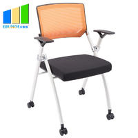Conference Room Furniture Staff Portable Metal Mesh Training Folding Office Chair With Wheels
