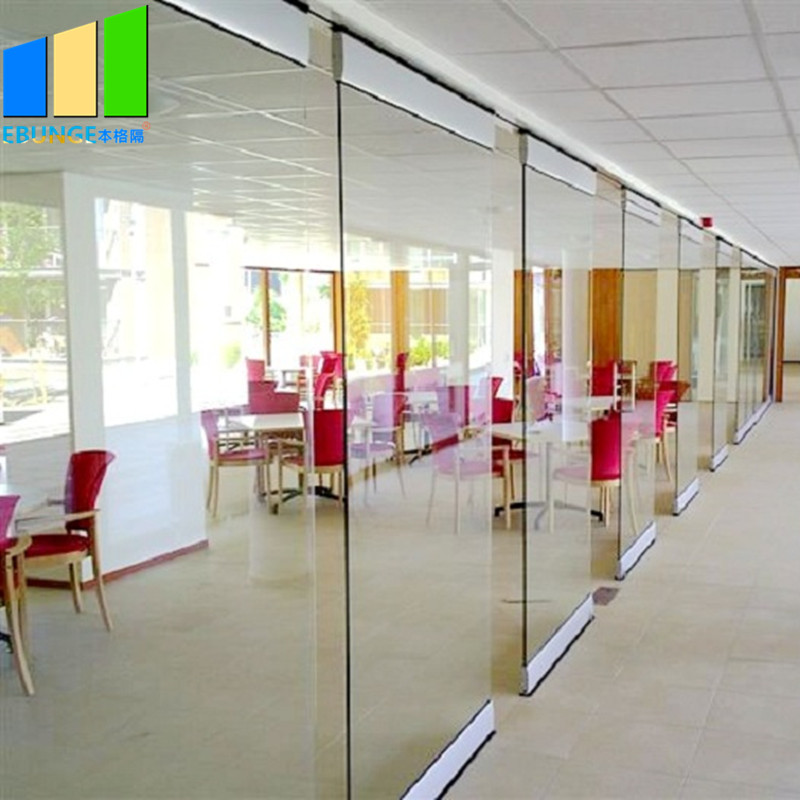 Collapsible office partition walls glass folding door glass 12mm frameless operable glass partition system with sliding door